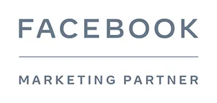 Facebook Marketing Partner Logo in grauem Schriftzug.