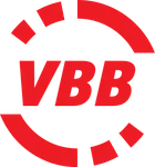 Logo des Verkehrsverbunds Berlin-Brandenburg (VBB), bestehend aus den Buchstaben VBB in roten Großbuchstaben, ergänzt durch einen roten Kreis mit dynamischer Gestaltung.