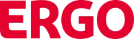 Logo von ERGO in roter, moderner Schrift auf transparentem Hintergrund.