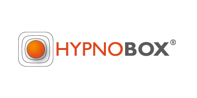 Logo von HYPNOBOX mit orangefarbenem Kreis und dem Schriftzug "HYPNOBOX".