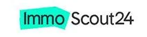 Logo von ImmoScout24 mit schwarzem Schriftzug und türkisfarbenem Hintergrund hinter "Immo".