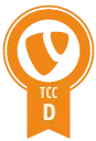 TCC Zertifikat Logo mit orangefarbenem Band und dem Buchstaben "D", das für die Zertifizierung von e-pixler steht.