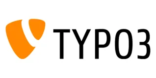 TYPO3 Logo mit orangefarbenem Symbol und dem Schriftzug "TYPO3".