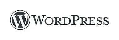 WordPress Logo mit einem stilisierten "W"-Symbol und dem Schriftzug "WordPress".